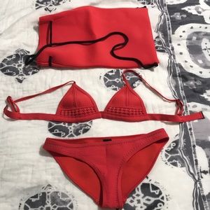 Red TRIANGL bikini and bag
